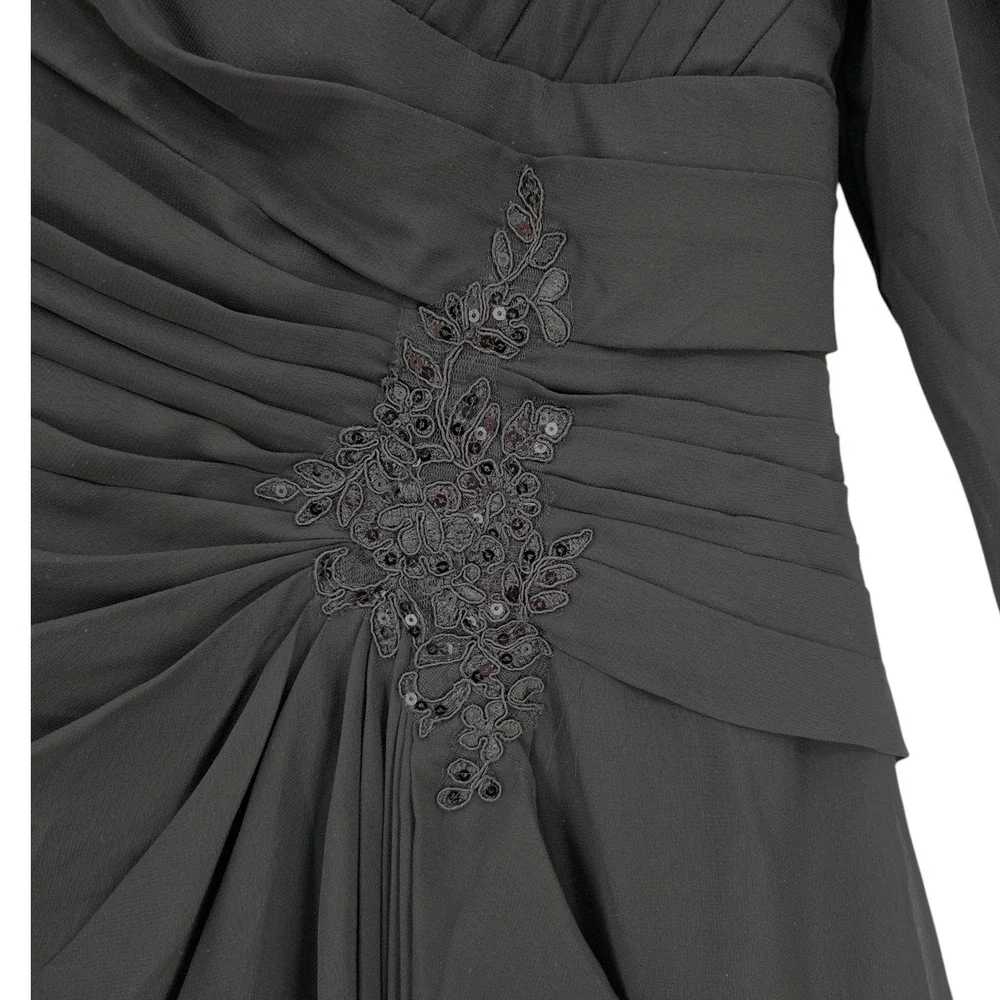 Lavetir Womens 8 Black Off Shoulder Ruched Chiffon Evening Gown